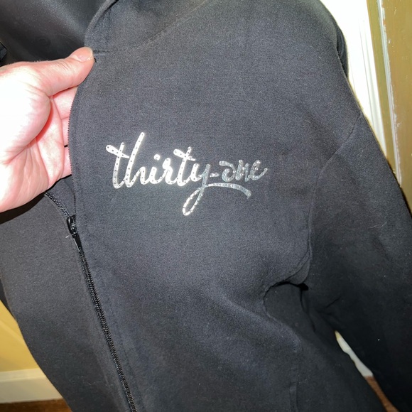 Thirty-One Black Zip Up Hoodie Silver Beaded Logo Size L - Picture 5 of 8